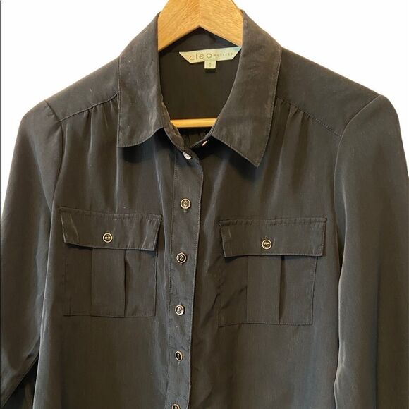 CLEO Petites Black Button Up Lightweight Top M - Picture 2 of 7